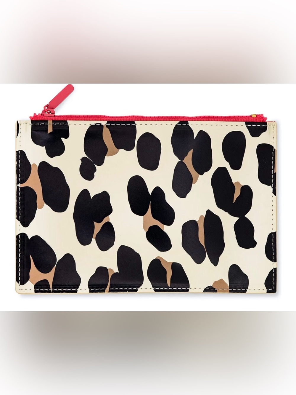 kate spade Leopard-Print Cosmetic Pouch in Cream, Black & Brown with Pink Trim